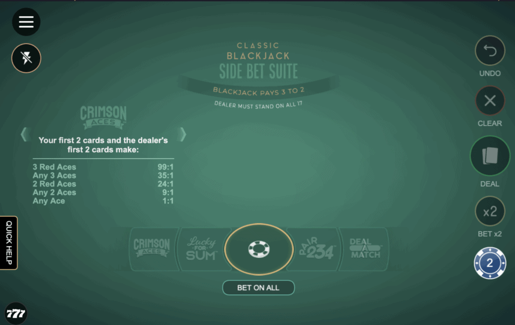 Ingyenes játék Classic Blackjack Side Bet Suite