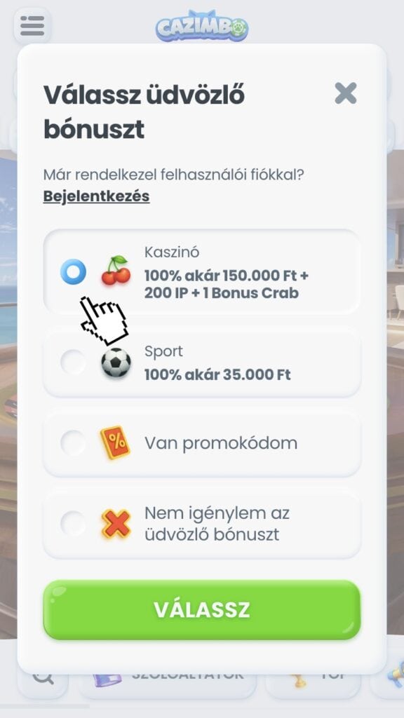 Üdvözlő bónusz