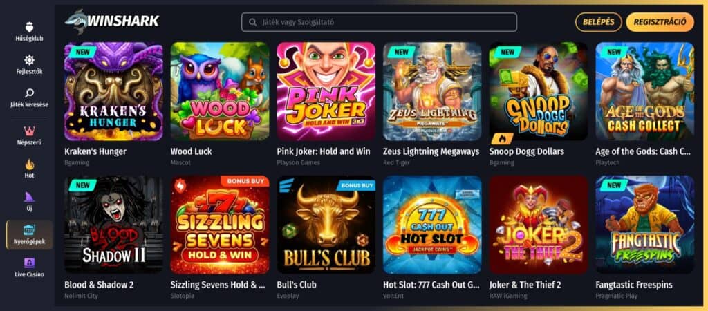 WinShark Casino nyerőgépes játékok