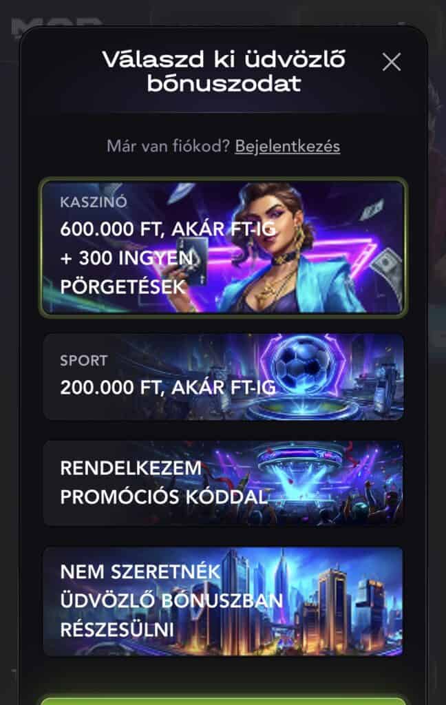 Válassz bónuszt: 