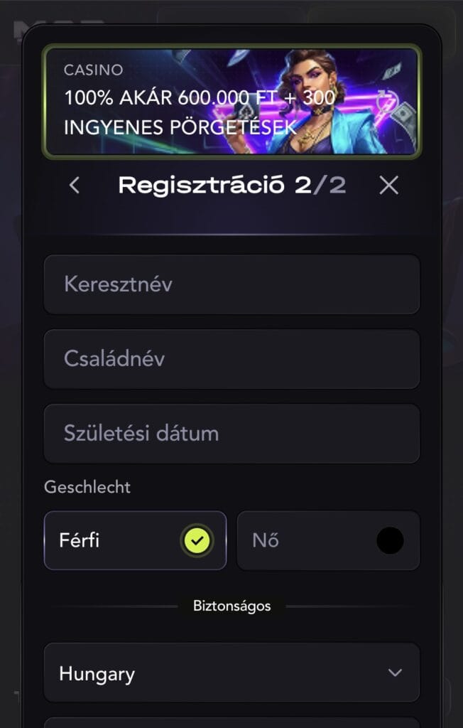 Személyes adatok megadása: 