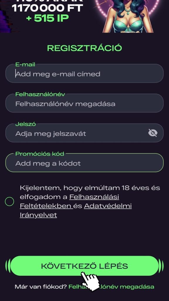 Felhasználói adatok megadása