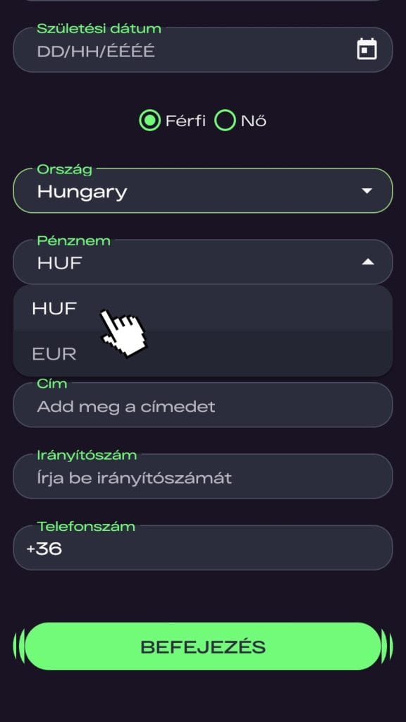 Személyes adatok megadása