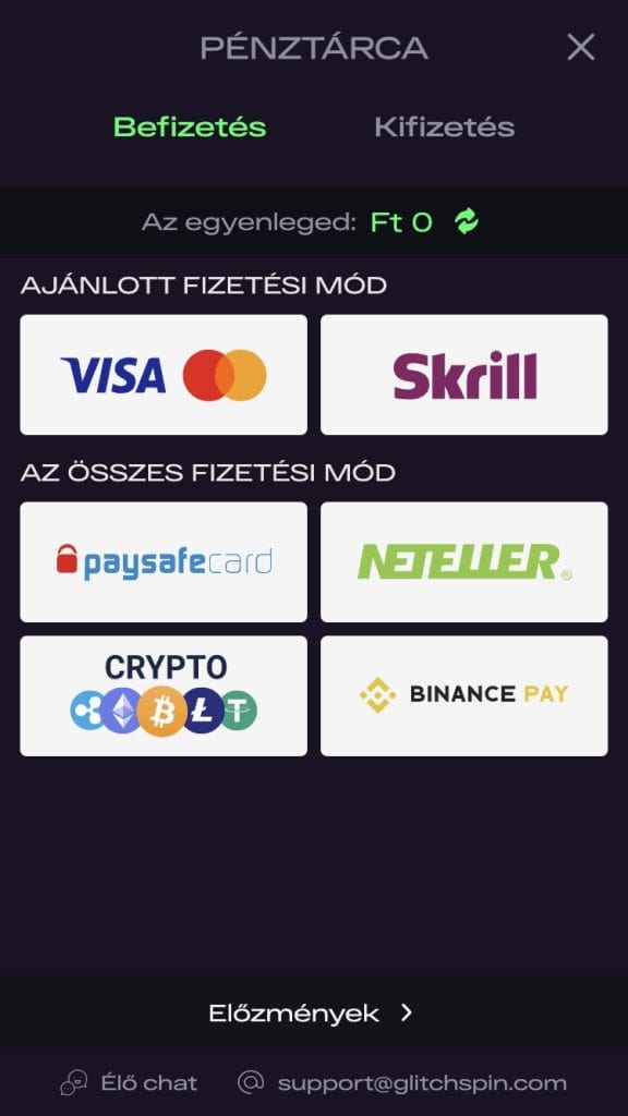 Befizetés és játék a kaszinóban