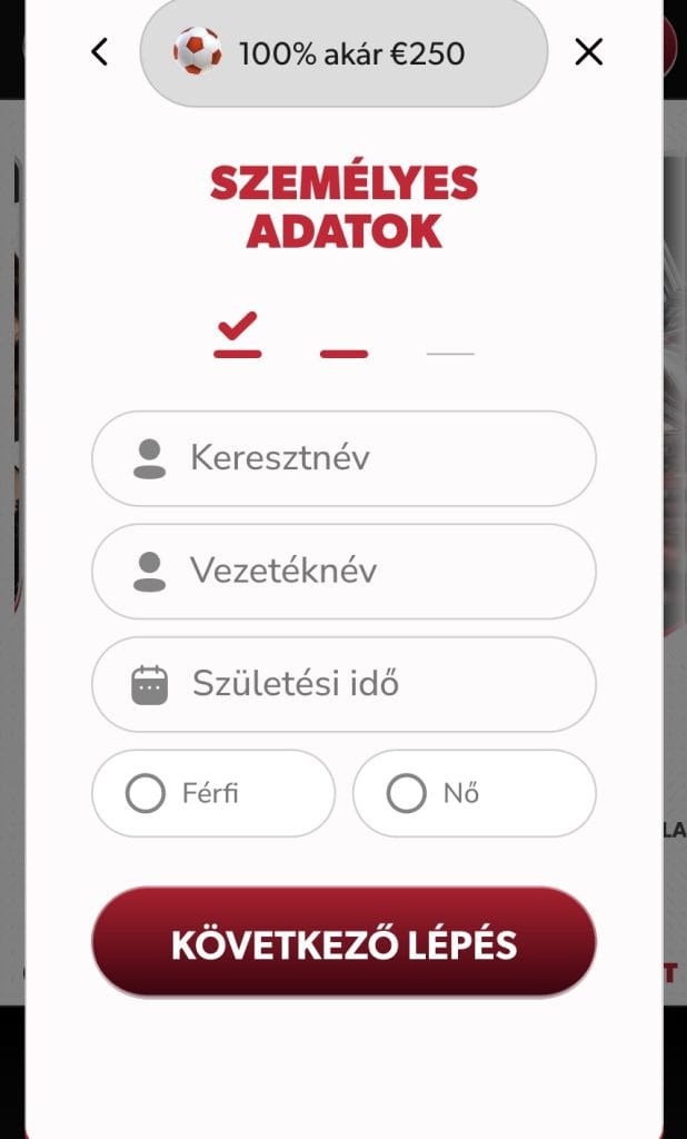 Regisztráció befejezése. 