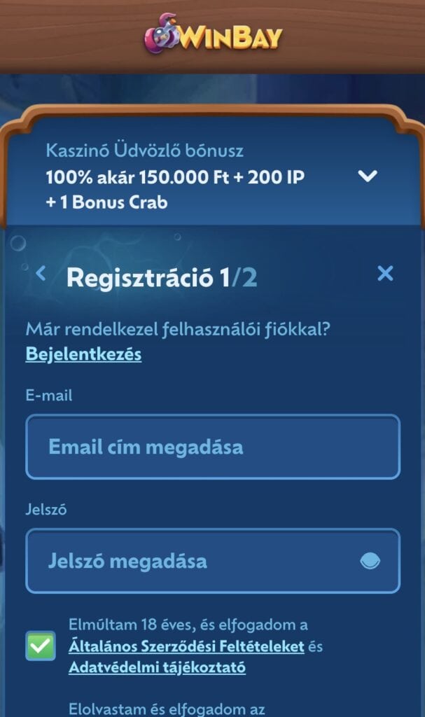 Fiókadatok megadása
