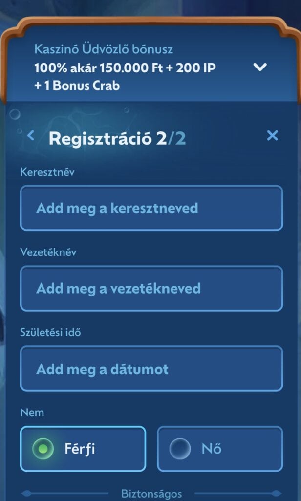 Személyes adatok beírása