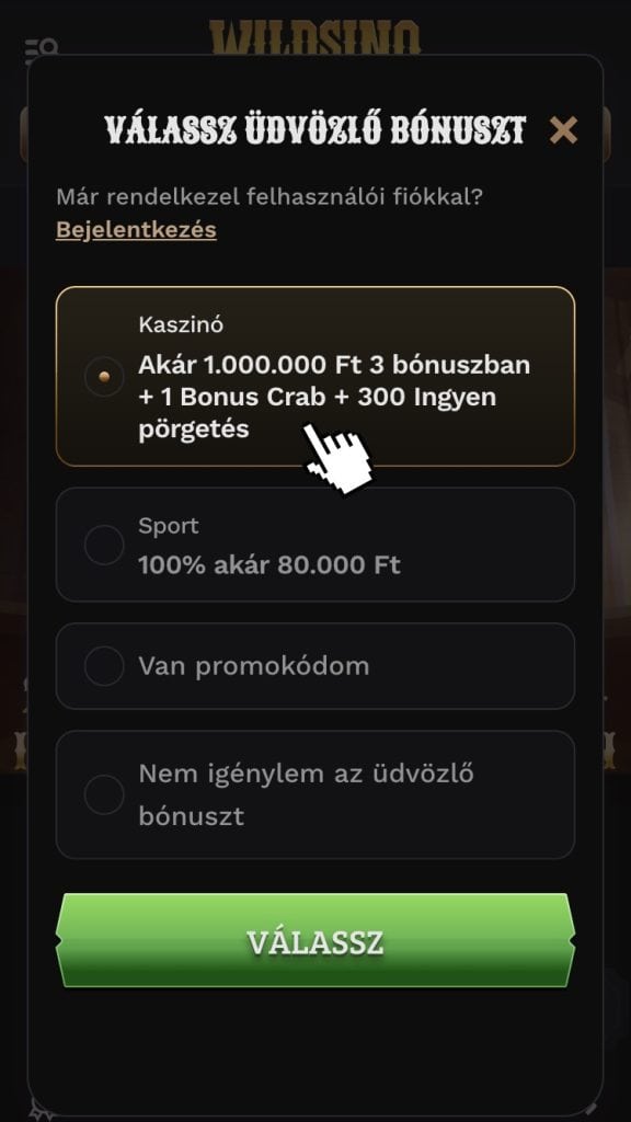 Üdvözlő bónusz