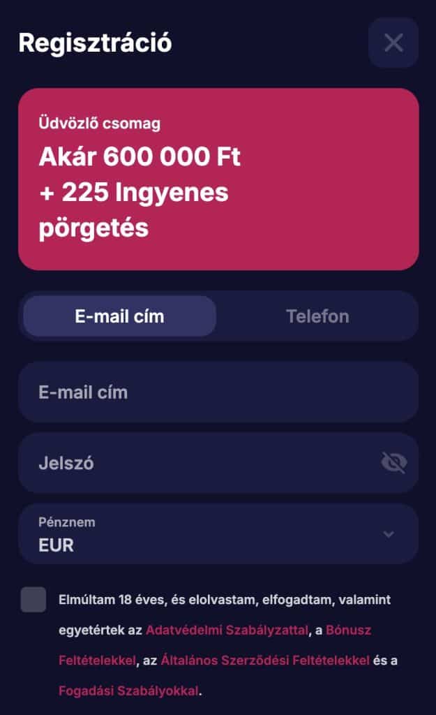 Regisztrációs űrlap kitöltése