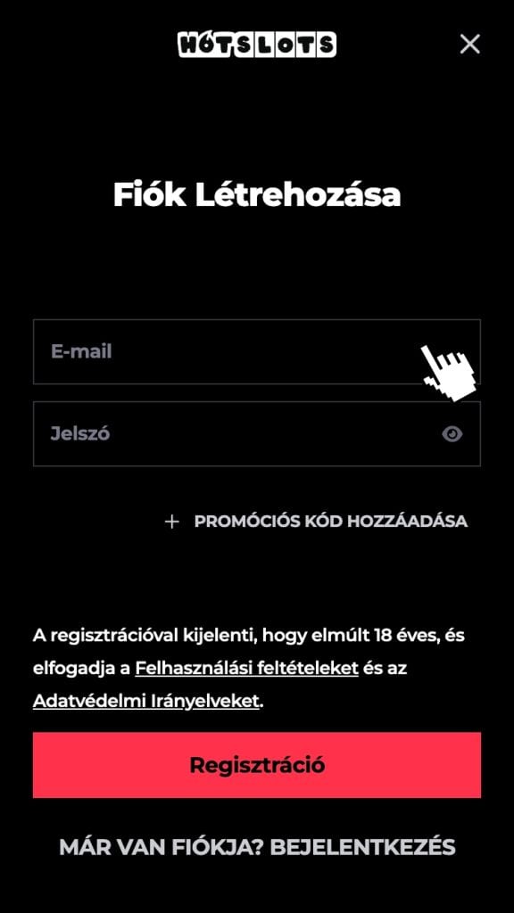 HotSlots regisztráció