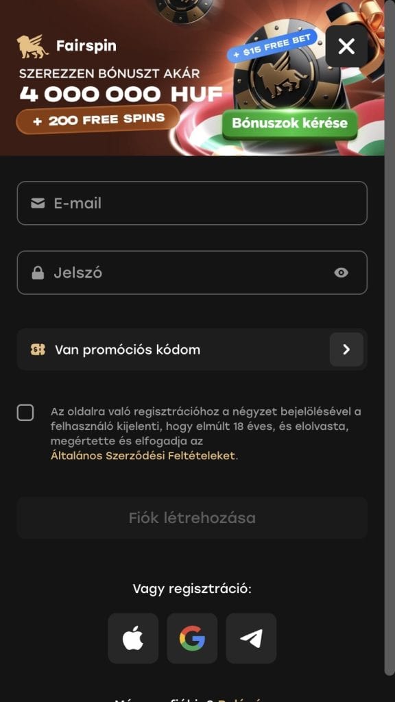 Fairspin promo code megadása
