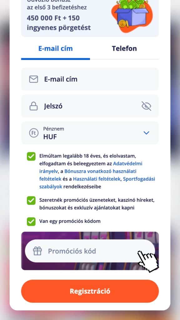 Add meg a Vulkan Vegas promo code-ot