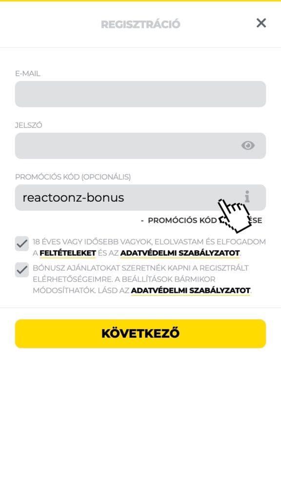 Energy Casino promo code beírása