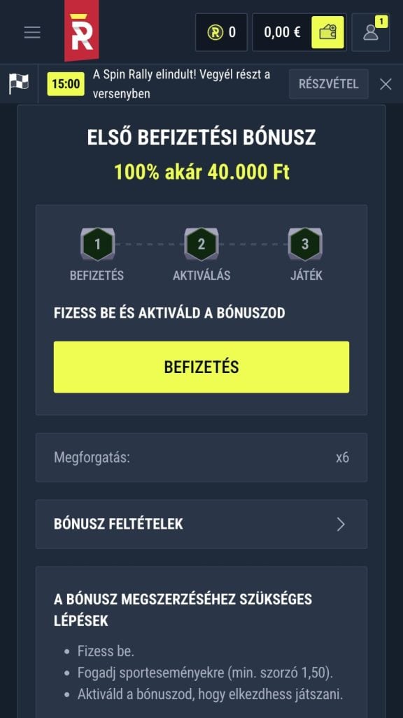 Rabona promóciós kód aktiválása