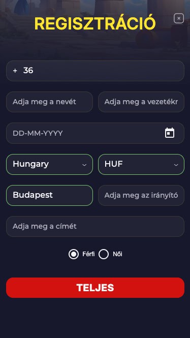 Személyes profil kitöltése