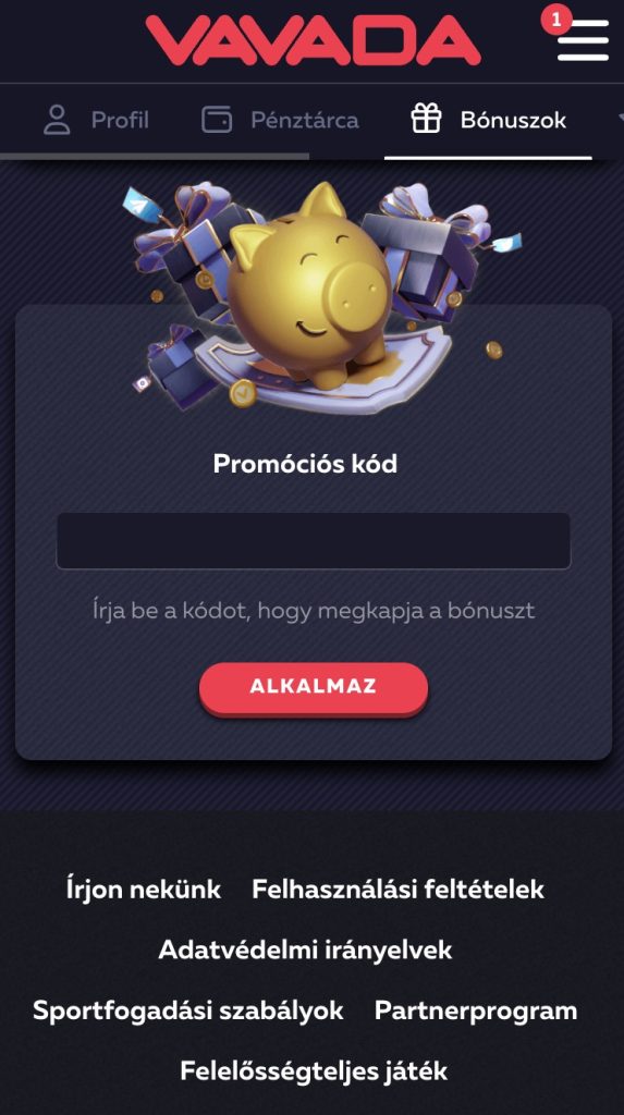 Add meg a Vavada promo code-ot