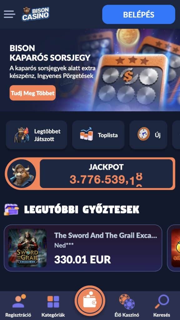 Nyisd meg a Bison Casino oldalát. 