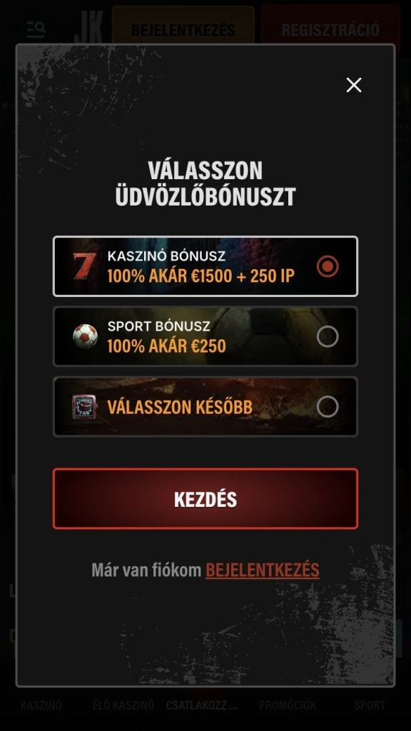 Bónusz kiválasztása. 