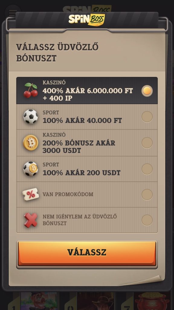Válassz bónuszt