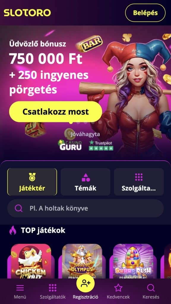 Navigálj a Slotoro Casino oldalára